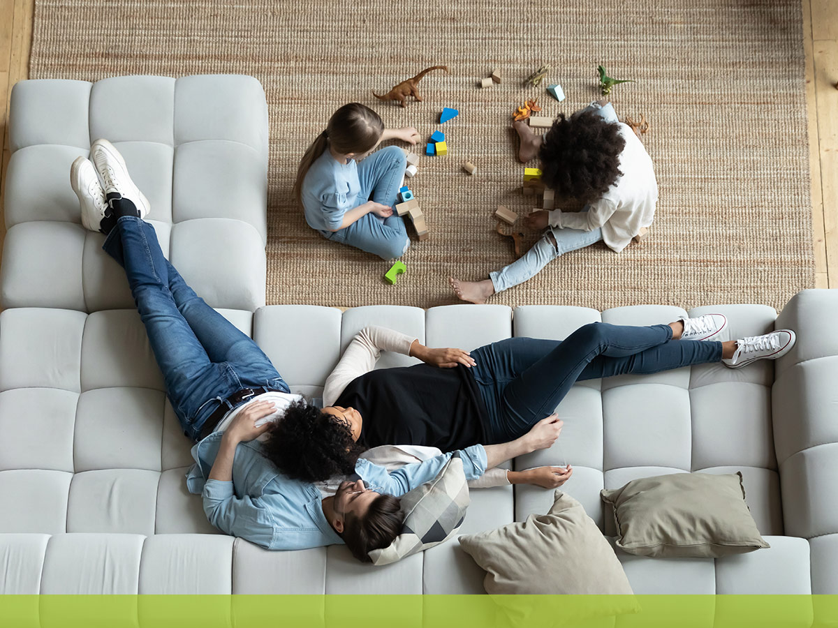 family relaxing at home