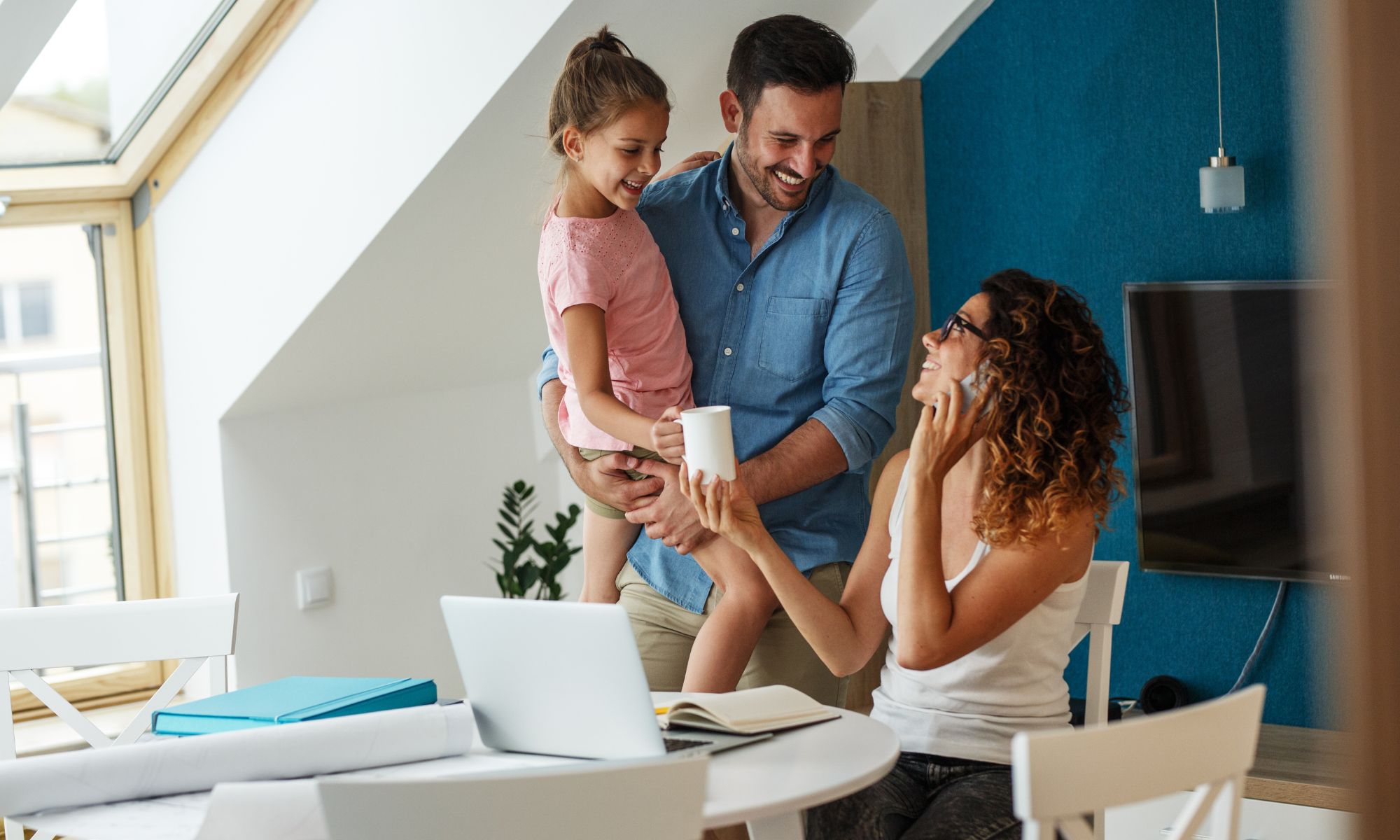 Happy family spending time at home