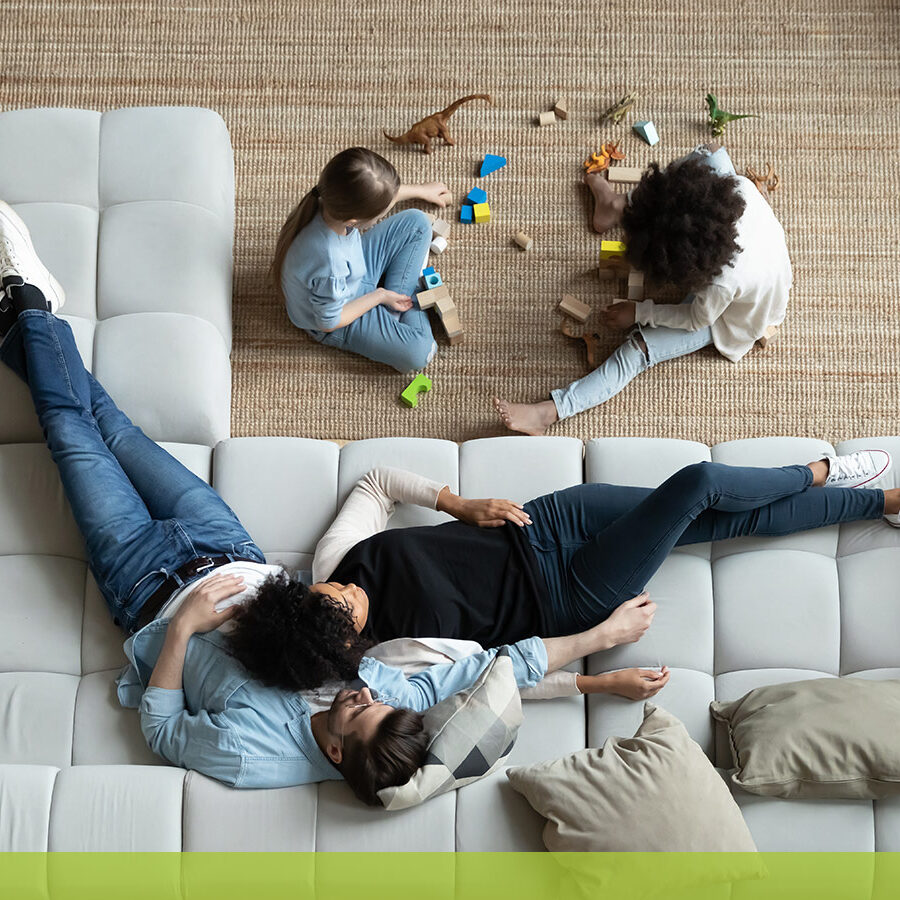 family relaxing at home